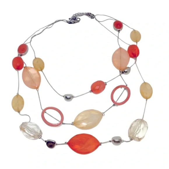 NY Multistrand Enamel Bead Silver Tone Necklace - Picture 1 of 4
